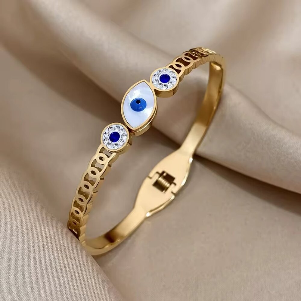 NEW! STAINLESS STEEL EVIL EYE BANGLE BRACELET